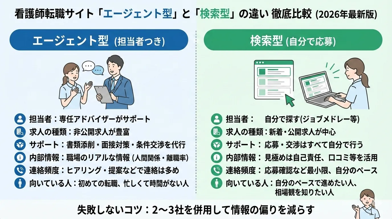 「エージェント型」と「検索型」の比較図