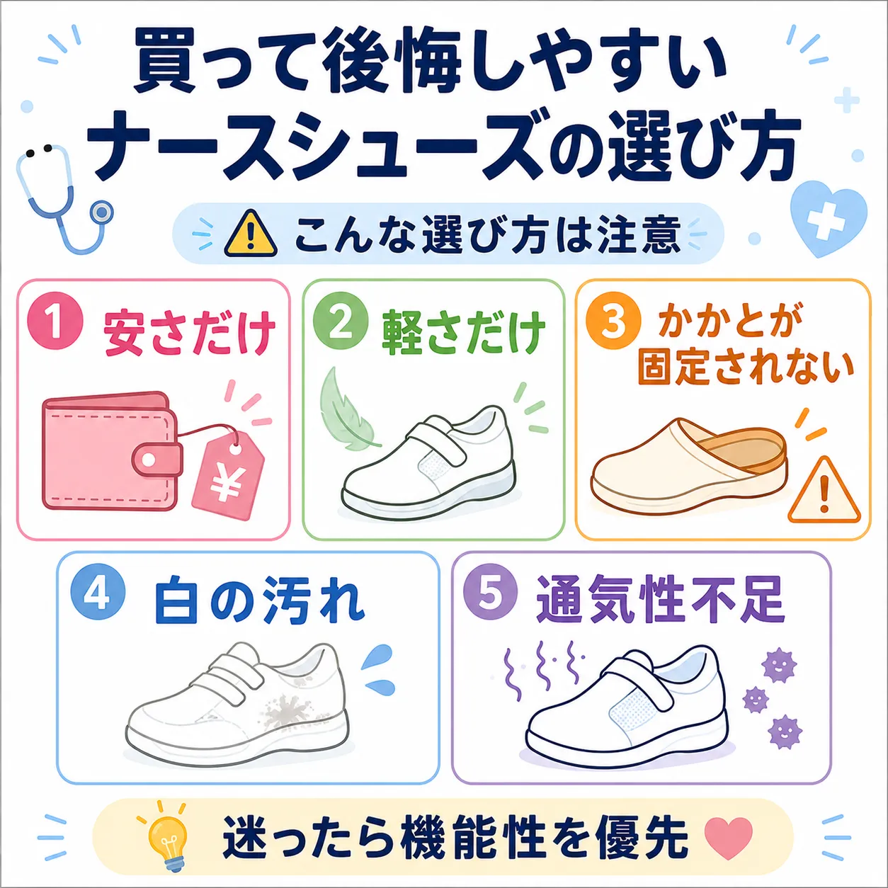 買って後悔しやすいナースシューズの選び方