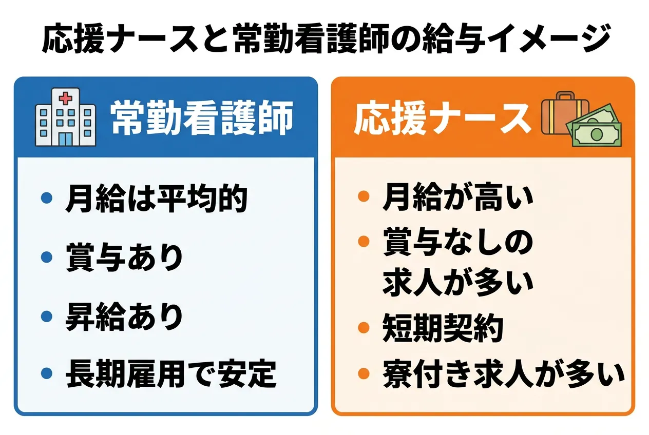 応援ナースと常勤看護師の給与イメージ